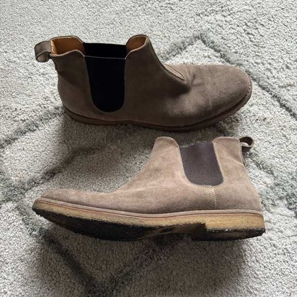 Vince Bonham suede leather Chelsea boots taupe gray brown pull on 12 - Picture 1 of 11